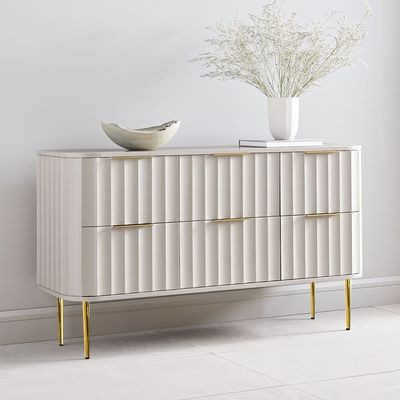 Modern 6-Drawer White Bedroom Dresser for Storage in Gold-Homary | Homary