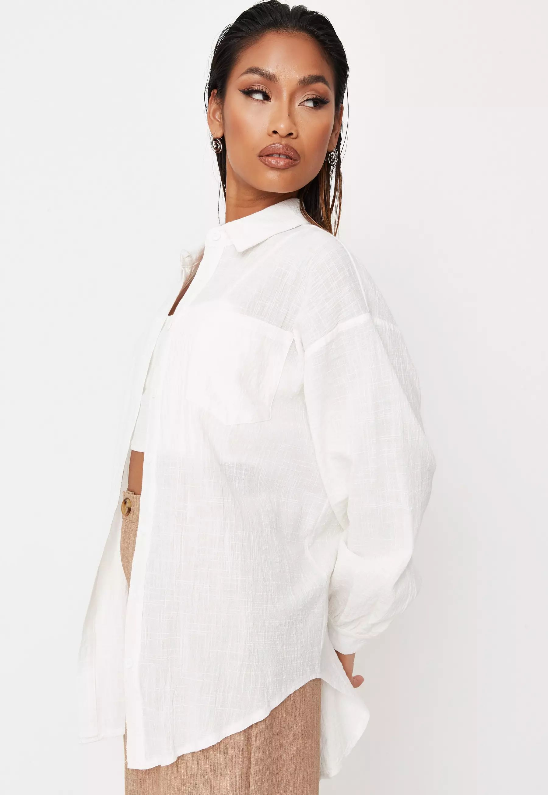 Tall White Linen Look Oversized Shirt | Missguided (UK & IE)
