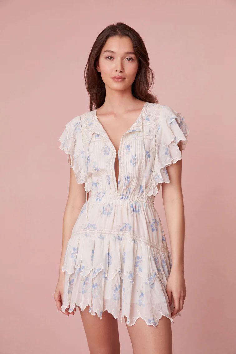 Darryl Flutter Sleeve Floral Mini Dress | LOVESHACKFANCY