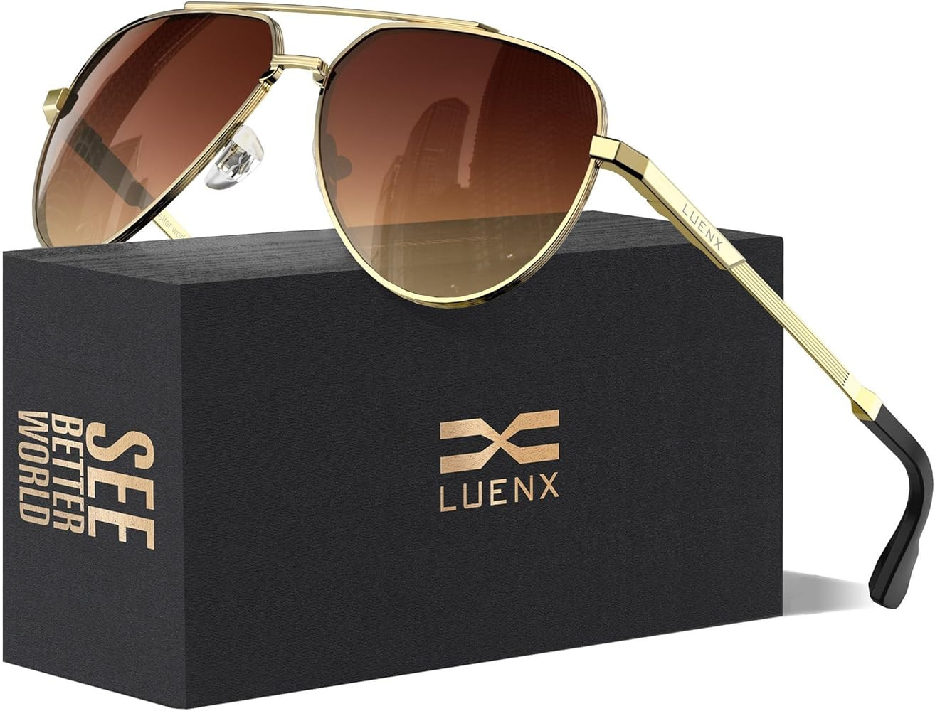 LUENX Aviator Sunglasses for Men Women Polarized Trendy Sun Shades UV 400 Protection | Amazon (US)