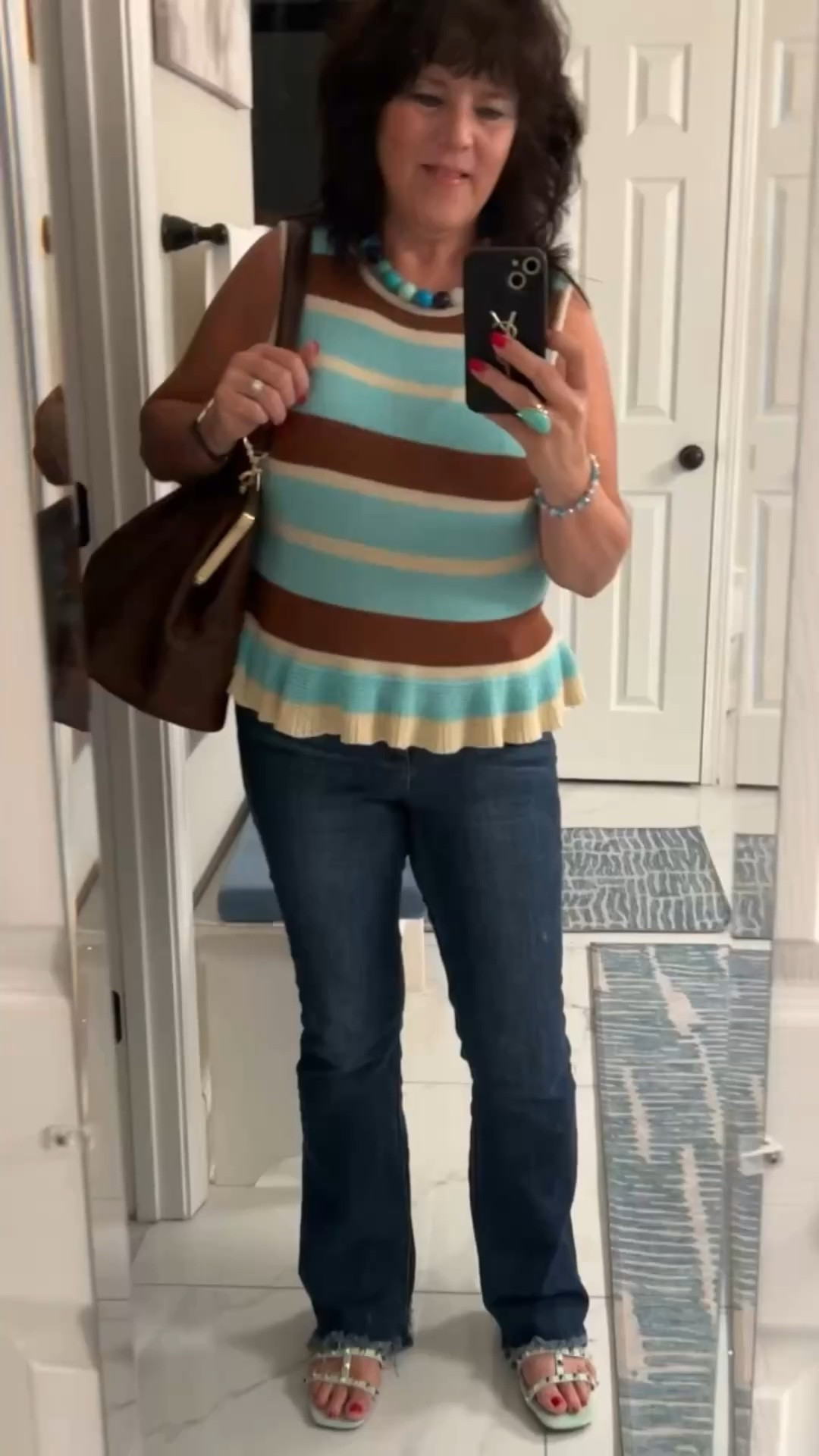 striped tops are so classy!! love the peplum shape with these jeans, and this brown bag pulls it all together so cute. Always be confident 💙
#styleover50 #over50fashion #midlifestyle #agelessfashion #wearwhatyoulove

#LTKMidsize #LTKOver40 #LTKootd