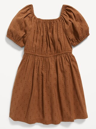 Solid Cinched-Waist Clip-Dot Dress for Toddler Girls | Old Navy (US)