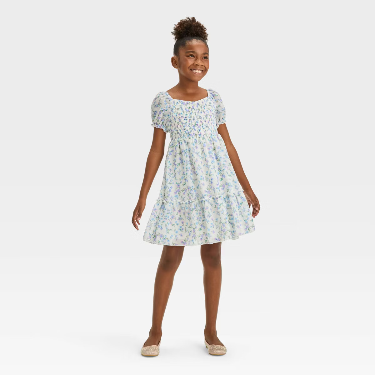 Zenzi Girls' Puff Sleeve Chiffon Floral Dress | Target