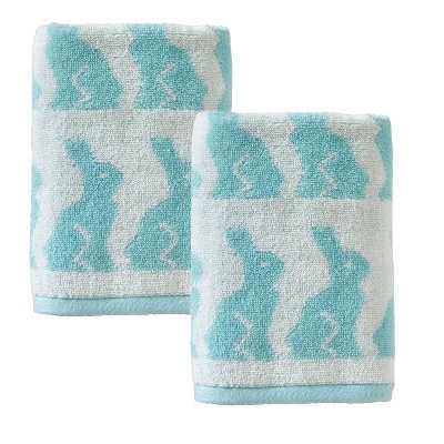 SKL Home 2pc Bunny Hand Towel Set: Cotton Jacquard Terry, Aqua Blue, Machine Washable, Easter Mot... | Target