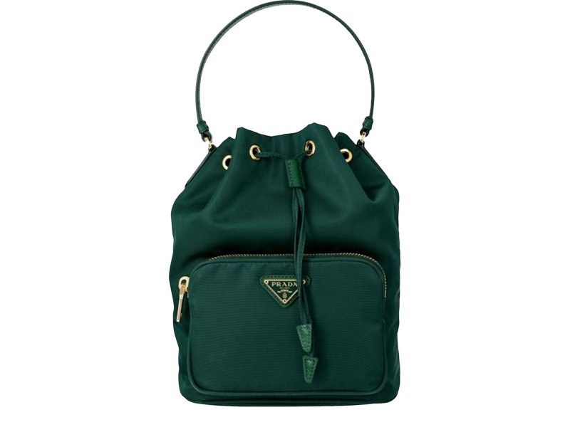 Dark Green Nylon Prada Duet Bucket Bag | JTV Jewelry