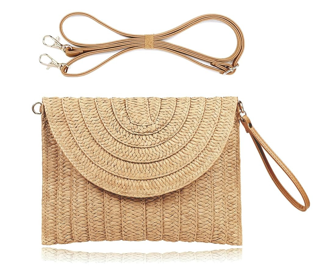 COOKOOKY Straw Clutch Handbag Summer Beach Straw Purse for Women woven Envelope Bag | Amazon (US)