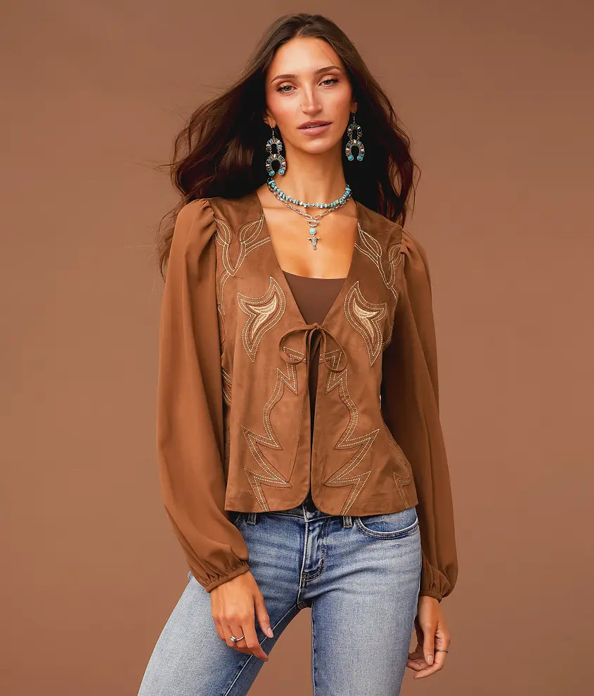 Embroidered Faux Suede Top | Buckle