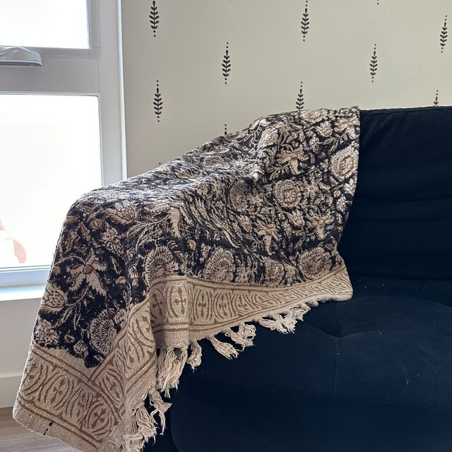 Boho Mud Cloth Throw Blanket With Tassels Hand Loomed Block - Etsy | Etsy (US)