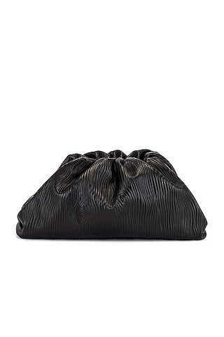 Bottega Veneta Leather Bark Pouch Clutch in Black & Silver - Black. Size all. | FWRD 