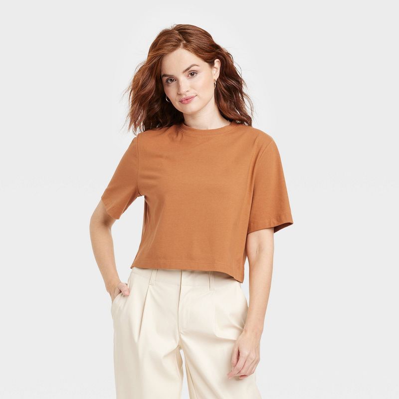Women's Elbow Sleeve Boxy Cropped T-Shirt - A New Day™ | Target