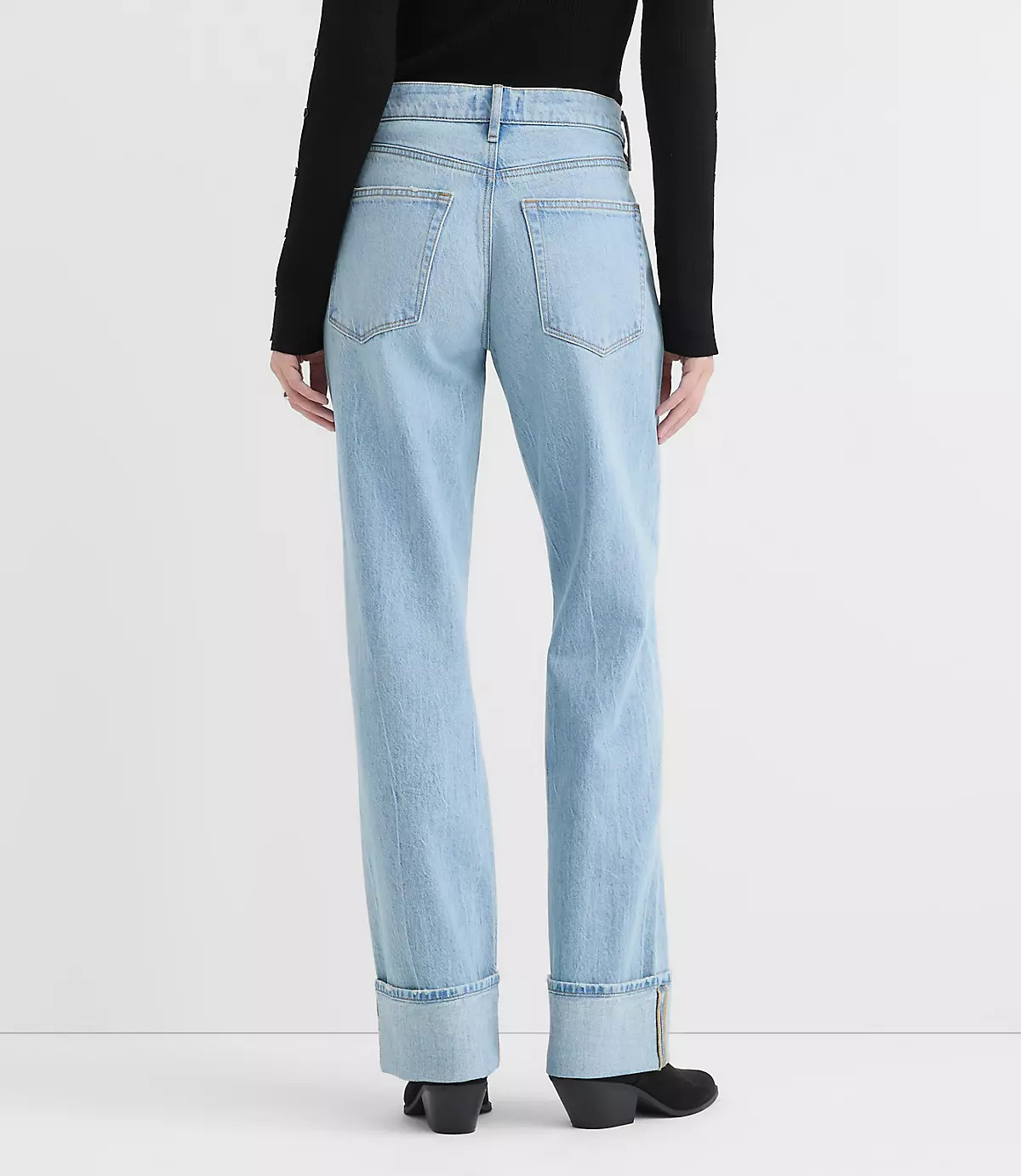 Rivete Tall Cuffed Mid Rise Relaxed Straight Jeans in Light Wash | LOFT