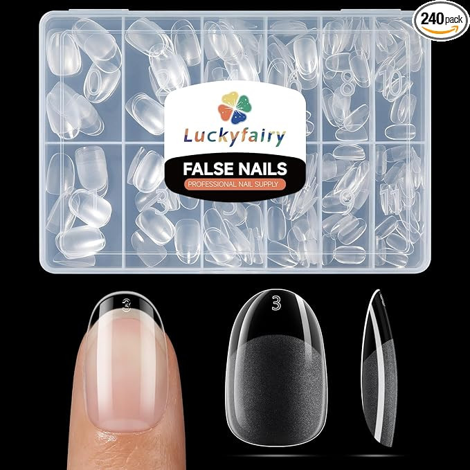 Short Oval Round Nail Tips - 240 Pcs Half Matte Clear Gel Acrylic Nail Tips Full Cover Soft Gel S... | Amazon (US)