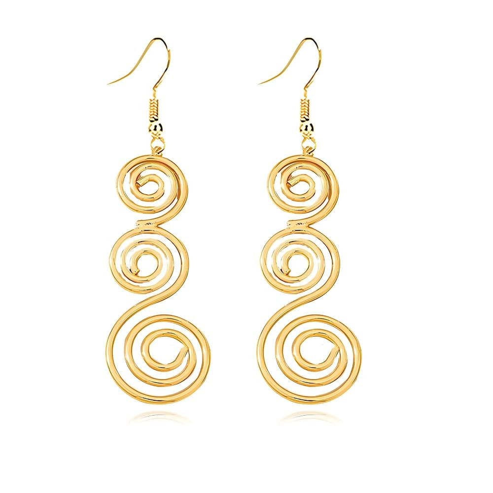 Gold Round Spiral Earrings for Women Gold Metal Circle Metal Wave Thread Hollow Out Statement Ear... | Amazon (US)