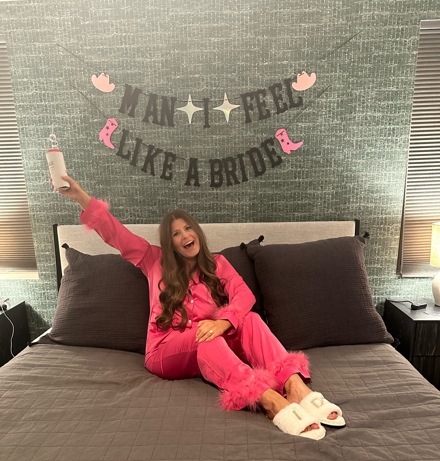 The most fun non traditional bridal pajamas! 

Pajamas: size Large
Slippers: size 8

Bachelorette party/bridal shower/brides/bridesmaids 

#LTKwedding #LTKfindsunder50 #LTKmidsize