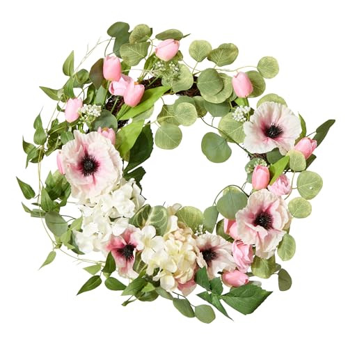 National Tree Company 22 inch Artificial Spring Wreath with Hydrangea, Tulip, and Eucalyptus Blooms, Realistic Floral Decoration for Front Door or Indoor Décor | Amazon (US)