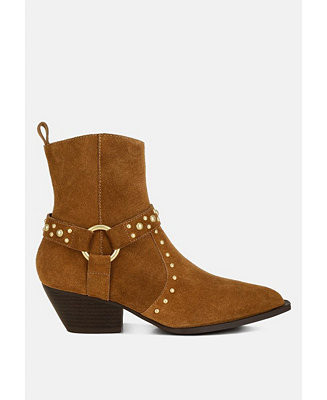 Womens Rodeo Studded Real Suede Leather Ankle Boots | Macy's