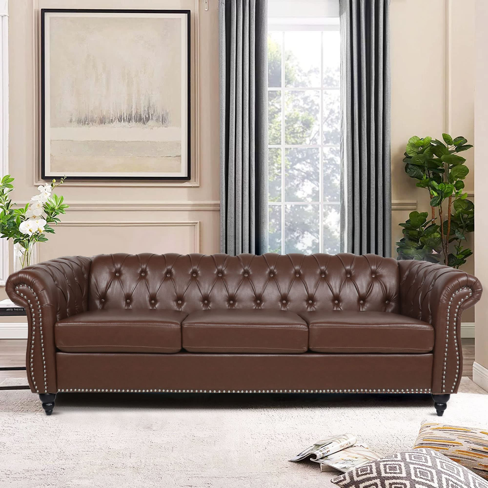 LEVNARY Chesterfield Sofa, Classic Tufted Upholstered Leather Couch, Modern 3 Seater Couch Furnit... | Amazon (US)