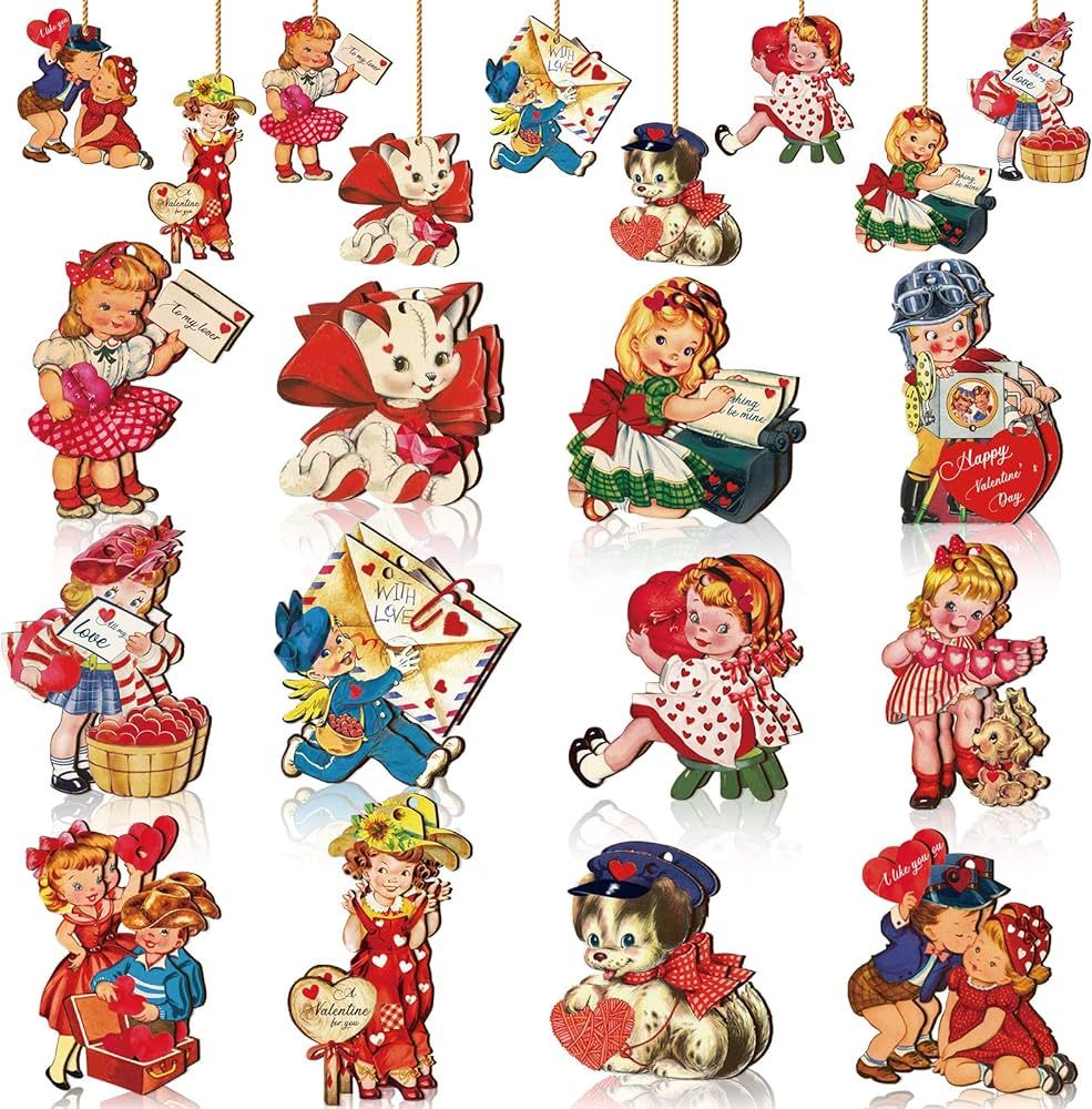 24 Pcs Vintage Valentine Day Ornaments for Tree Valentine's Signs Decor Wooden Valentine's Day De... | Amazon (US)