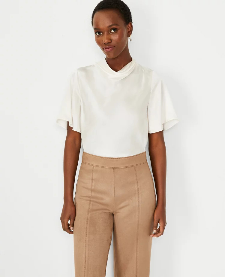 Silk Cowl Neck Flutter Sleeve Top | Ann Taylor (US)