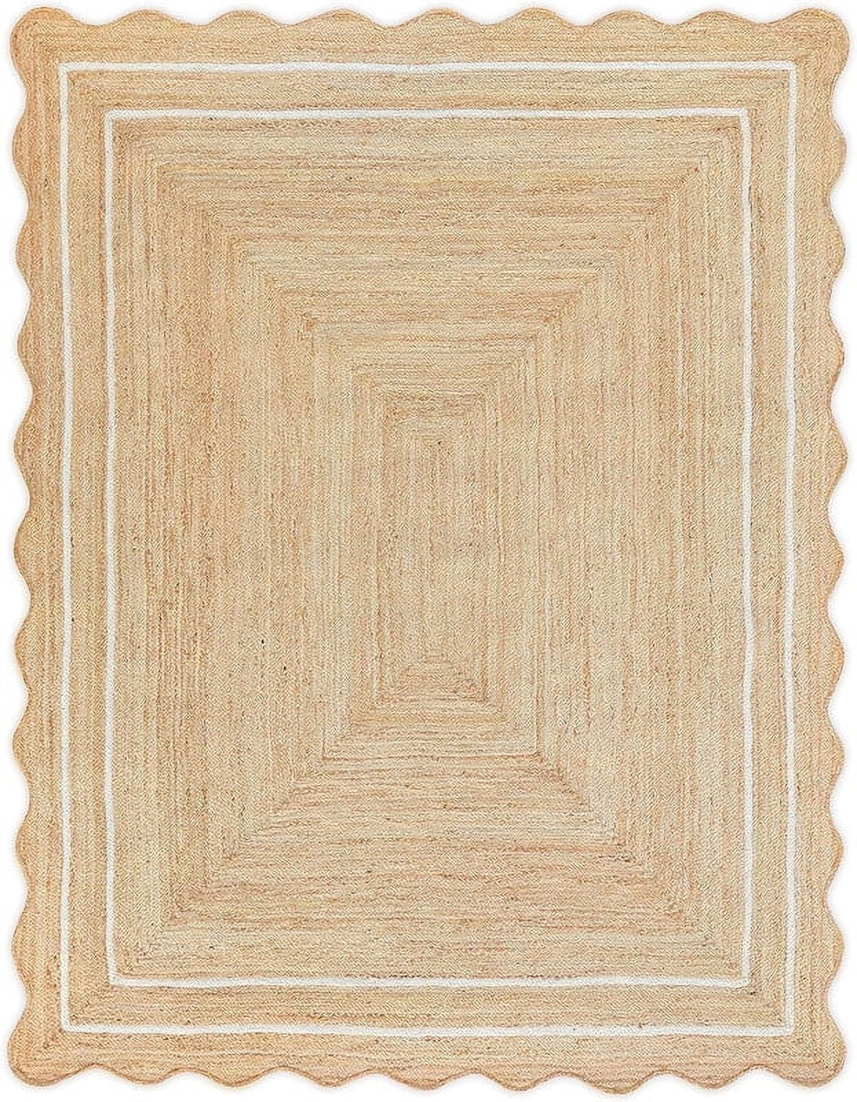 KLAVATE Natural Jute Wave Edge Hand Braided Scalloped Farmhouse Entryway Jute Rug | Walmart (US)