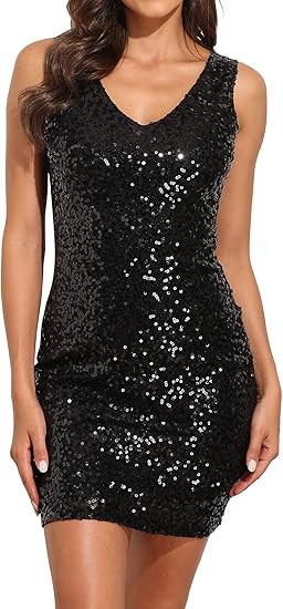 PrettyGuide Women's Sequin Cocktail Dress V Neck Bodycon Glitter Party Dress | Amazon (US)