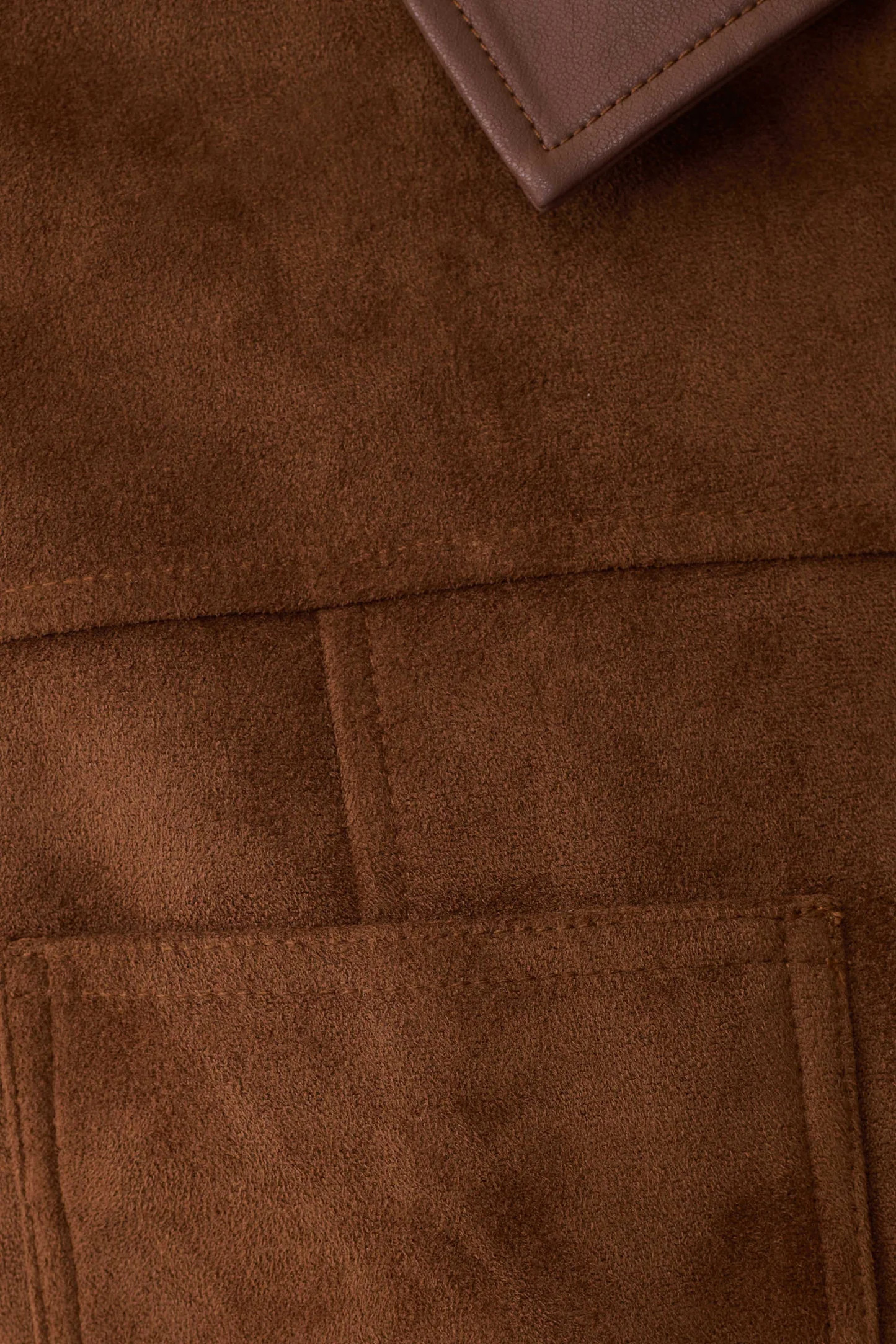 Faux Suede & Leather Collared Jacket - Tan | MESHKI US