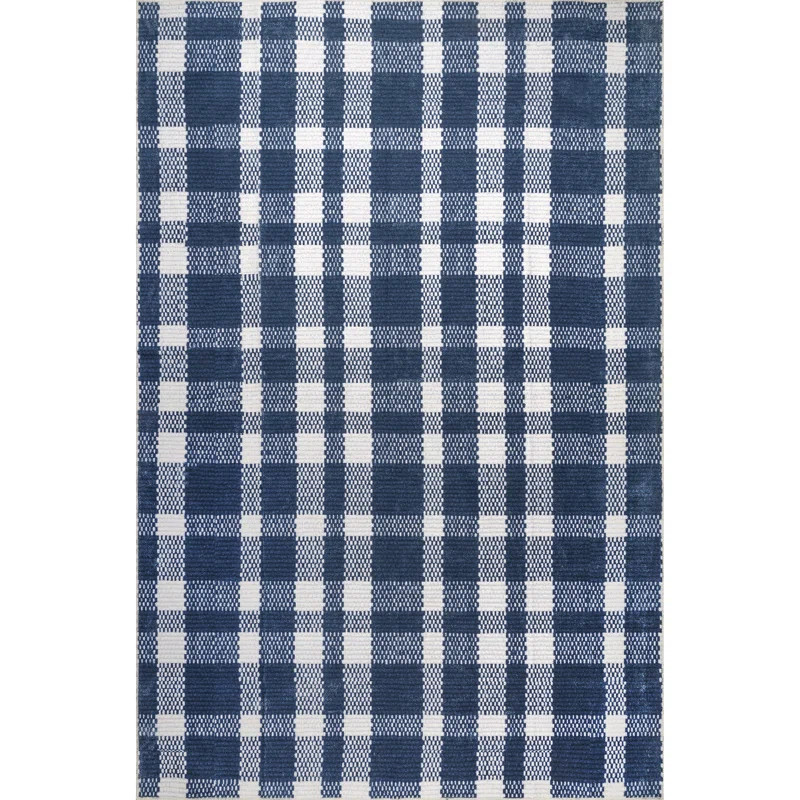 Artie Plaid Machine Washable Farmhouse Area Rug in Blue | Wayfair North America