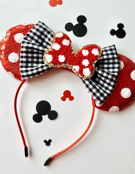 Red and White Sequin Polka Dot Minnie Ears Minnie Mouse Ears - Etsy | Etsy (US)