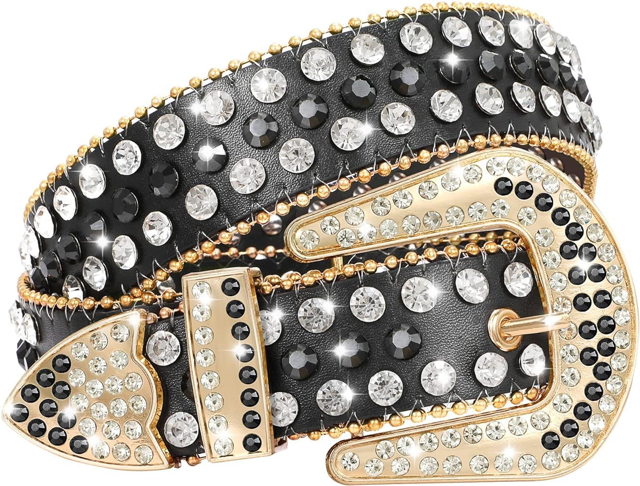 WHIPPY Women Rhinestones Leather Belt Bling Studded Western Cowgirl Waist Belt for Jeans Pants,S,... | Amazon (US)
