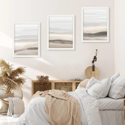Smoke Effect IDEA4WALL Framed Pastel Watercolor Wall Art, Set Of 3 Gray Paint Strokes Wall Decor Prints, Nature Wilderness Wall Décor For Living Room, | Wayfair North America