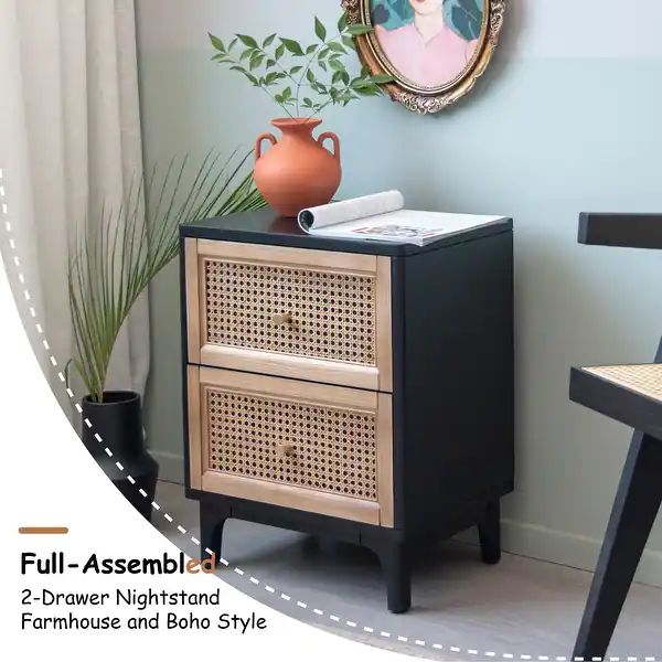 COZAYH Woven Cane Front Accent Nightstand with Brass Knobs , Accent Dresser - Overstock - 3413235... | Bed Bath & Beyond