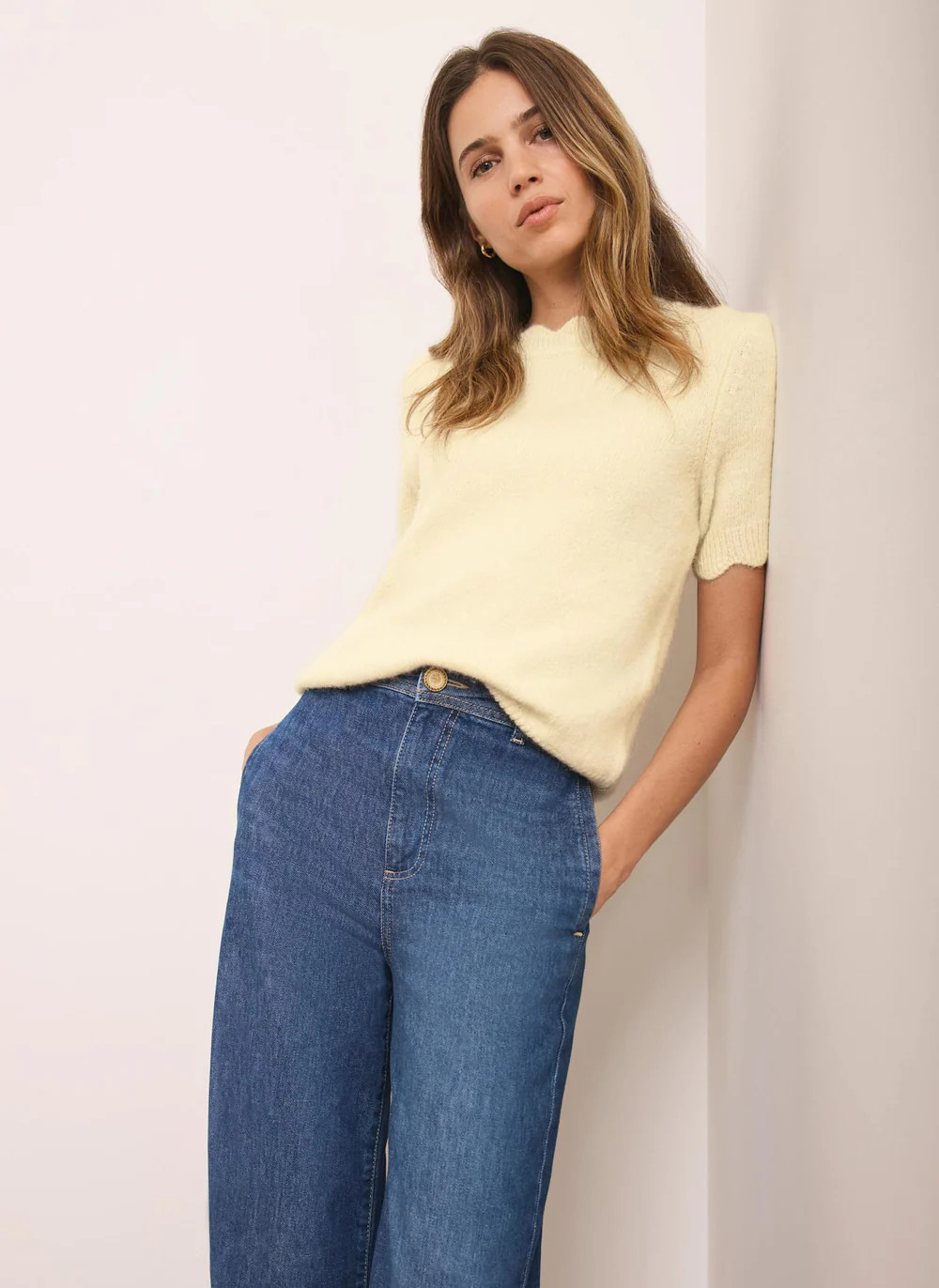 Butter Yellow Scallop Knit Top | Mint Velvet
