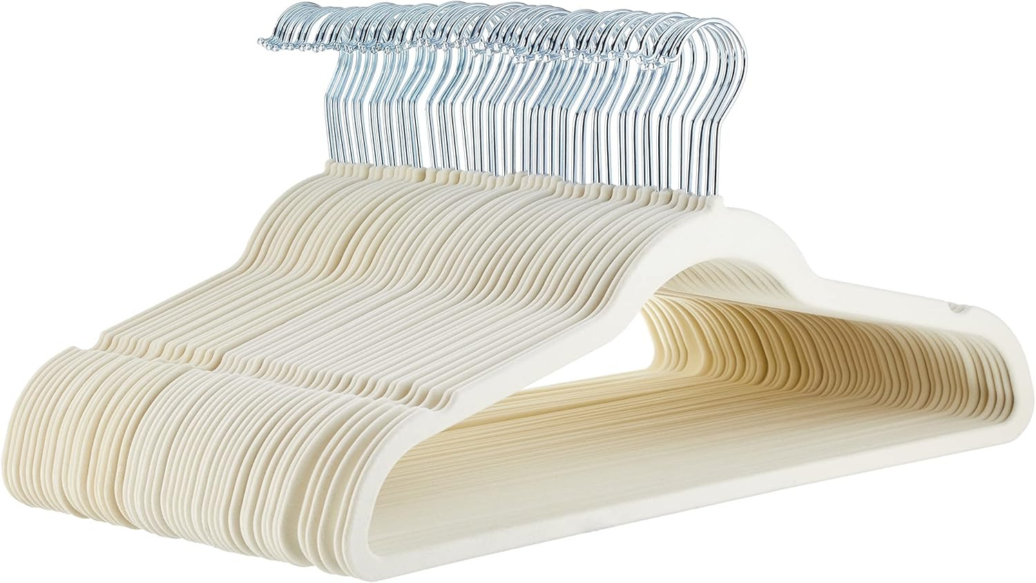 Amazon Basics Slim Velvet Non-Slip Space Saving Suit Clothes Hangers with Shoulder Notches for Closet Organization, Ivory/Silver, 50-Pack | Amazon (US)