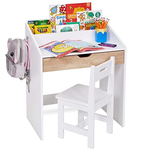 Lil’ Jumbl Toddler Wooden Study Desk and Chair Set, Home School Learning Workstation with Writing Ta | Amazon (US)