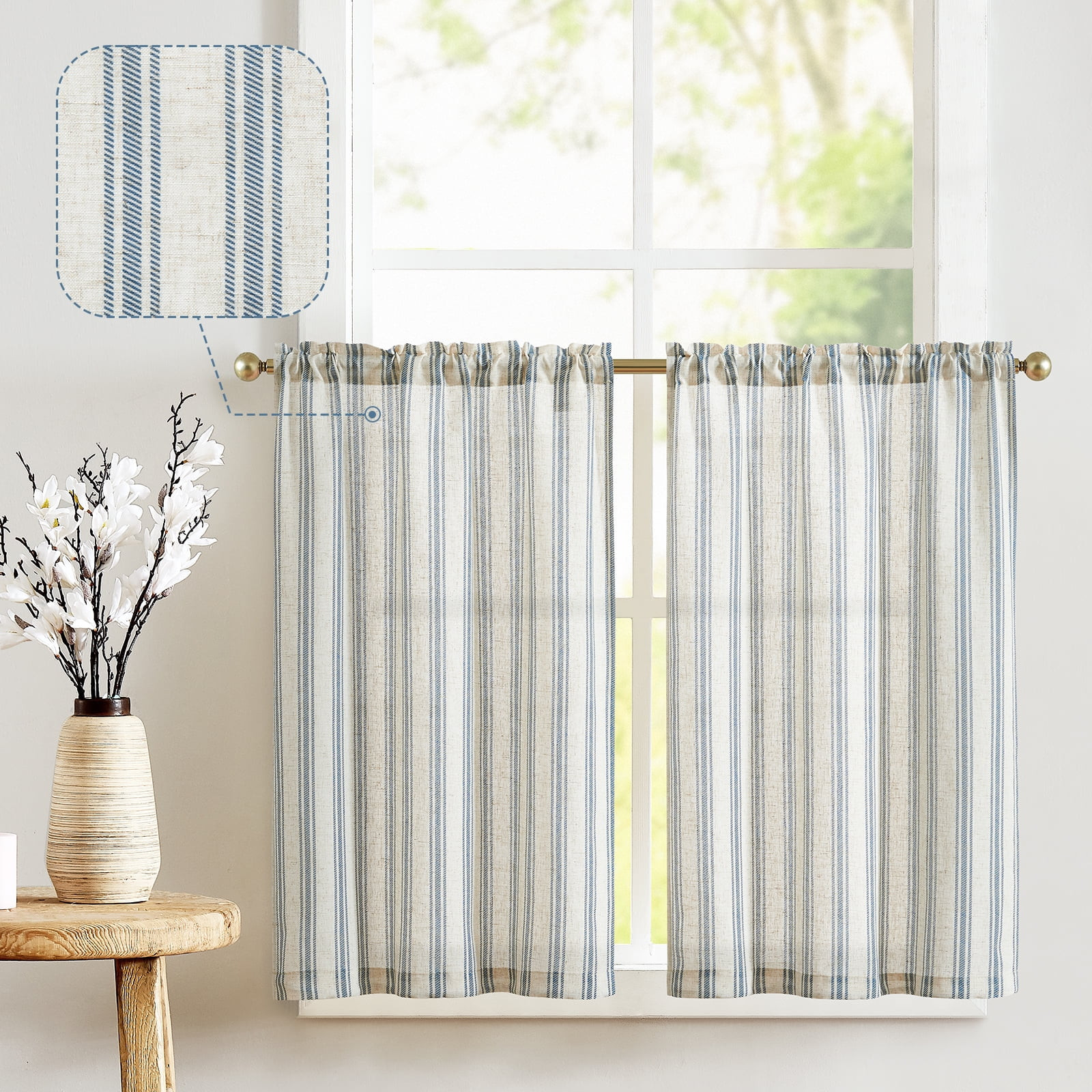 Curtainking Striped Kitchen Curtains Linen Cafe Curtains Semi-Sheer Farmhouse Tier Curtains 26x36... | Walmart (US)