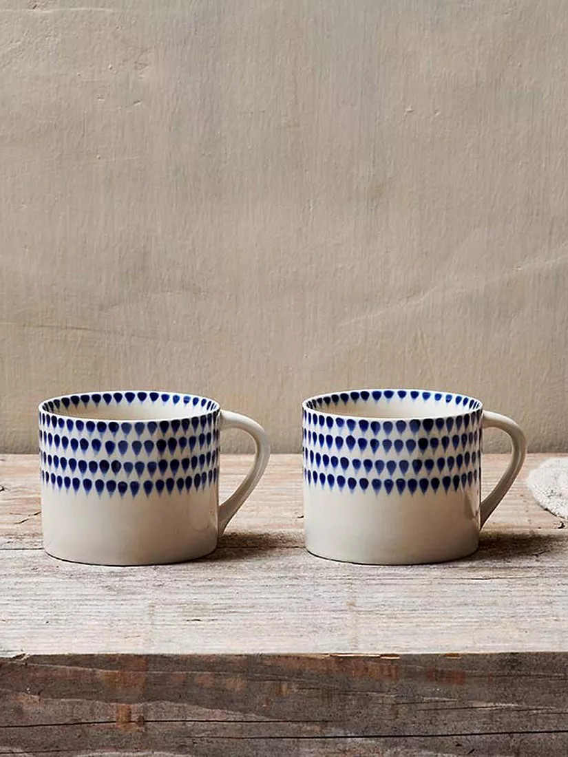 nkuku Indigo Drop Ceramic Mug, Set of 2, 200ml, Indigo | John Lewis (UK)