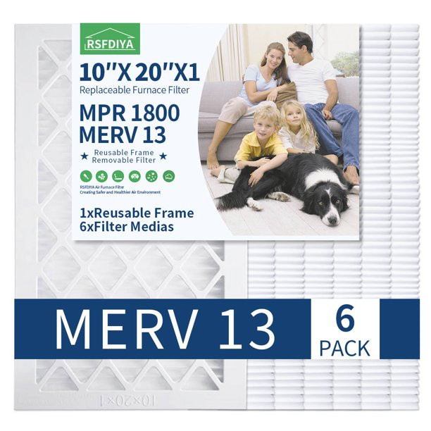 RSFDIYA Air Filter 10x20x1, 6-Pack MERV13 MPR 1800 HVAC AC Furnace Reusable Air Filters | Walmart (US)