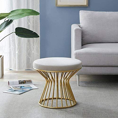 Modern Round Ottoman Footrest Stool - Luxurious Velvet Covered Seat w/Sturdy Gold Metal Base - No As | Amazon (US)