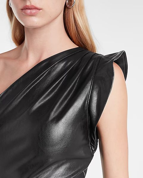 Faux Leather One Shoulder Ruched Mini Dress | Express