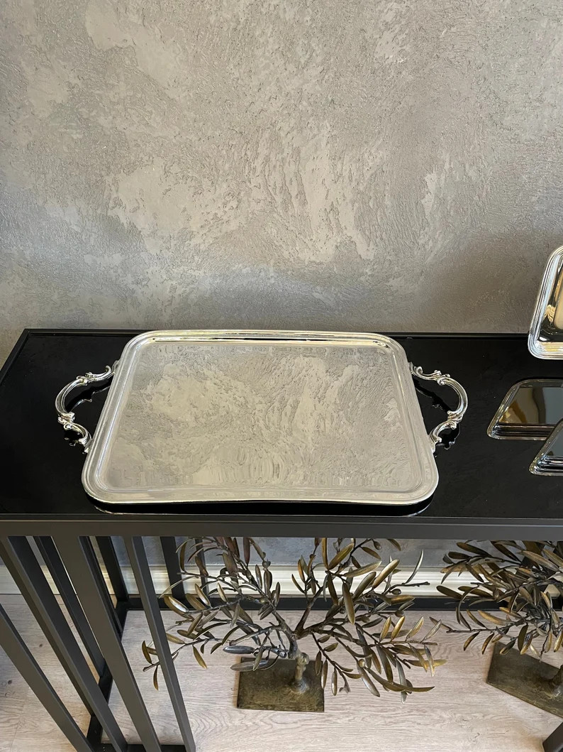 This Serving Tray is Rectangular in Silver Color. Manufactured Using High Quality Brass Material.... | Etsy (US)