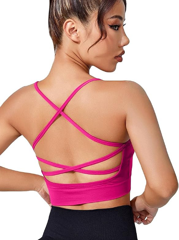 SHENHE Women's Seamless Sleeveless Sports Bras Criss Cross Workout Yoga Gym Crop Tank Tops | Amazon (US)