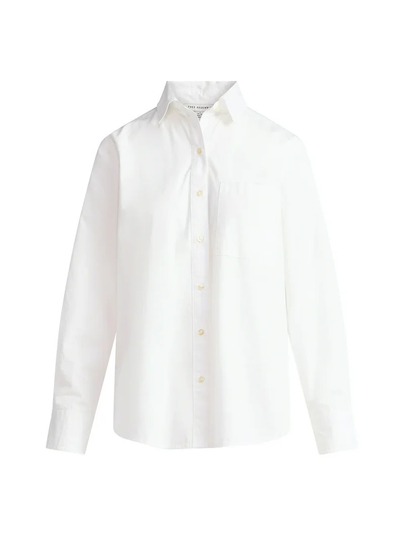 Free Assembly Women's Boxy Cotton Button Front Tunic Shirt with Long Sleeves, Sizes XS-XXL | Walmart (US)