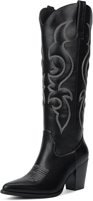 Pasuot Suede Cowboy Boots for Women - Western Knee High Cowgirl Boots with Side Zipper, Retro Poi... | Amazon (US)