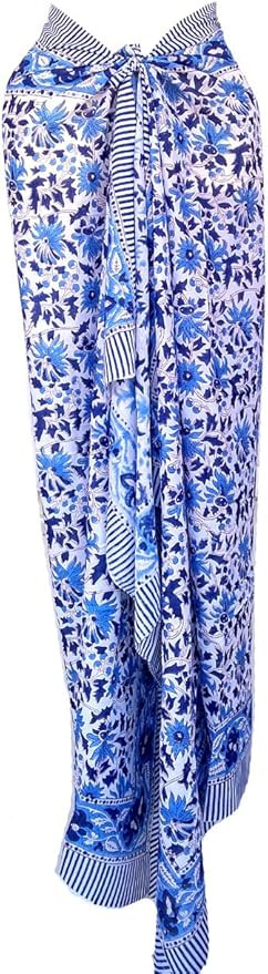 Rastogi Handicrafts 100% Cotton Hand Block Print Sarong Womens Swimsuit Wrap Cover Up Long (73" x... | Amazon (US)