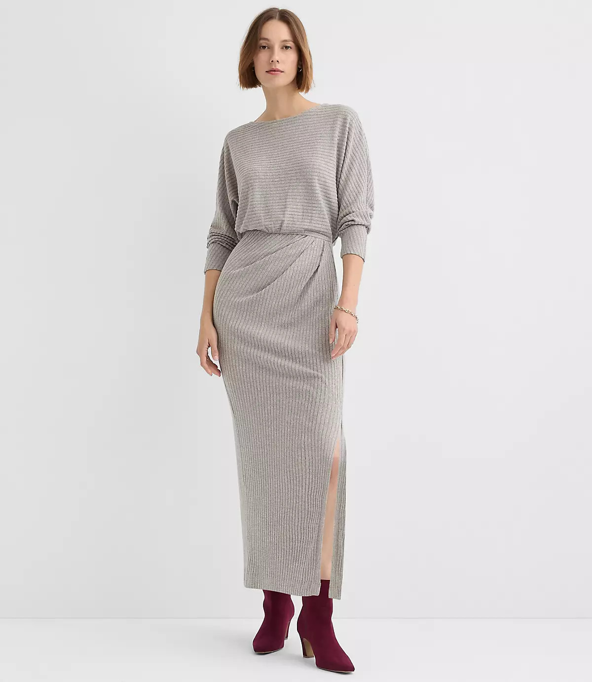 Brushed Ottoman Side Pleated Midi Dress | LOFT