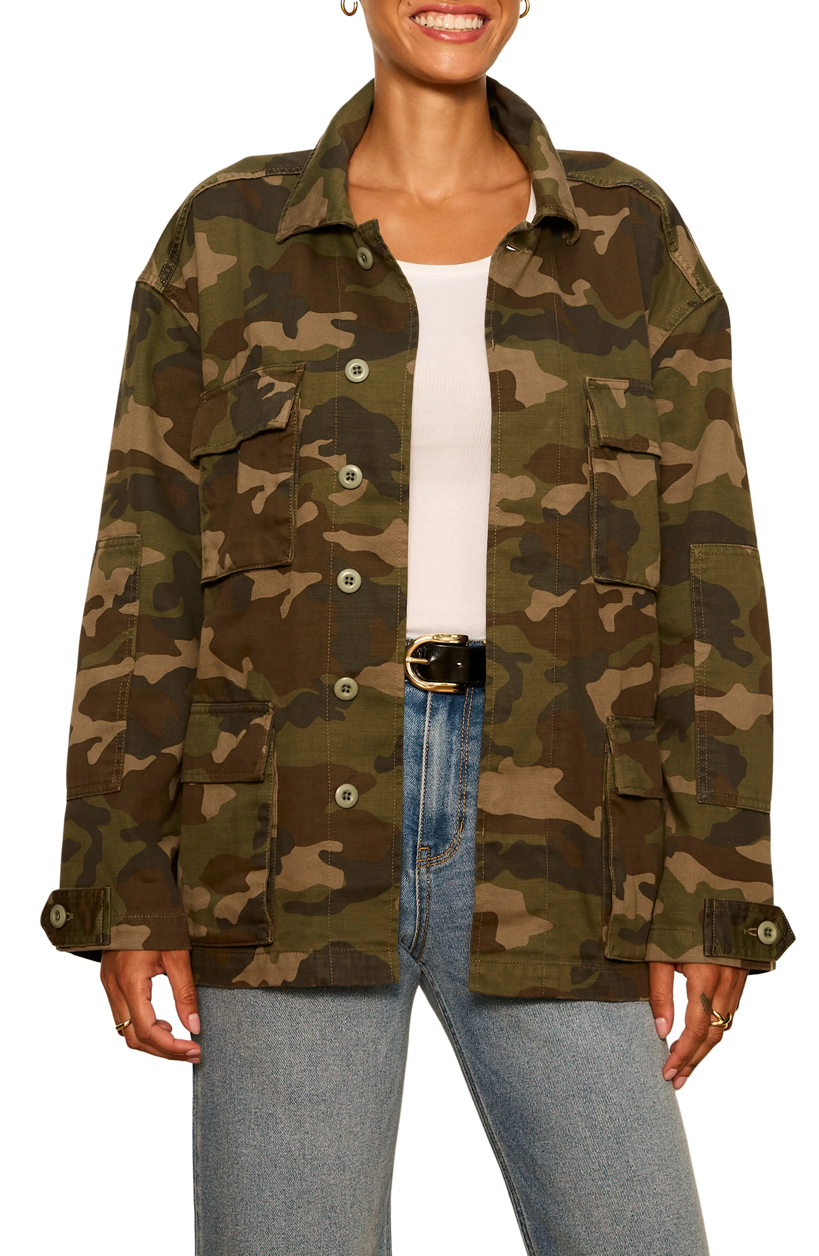 Sanctuary Reissue Camo Cotton Field Jacket in Ridge Camo Green at Nordstrom, Size Small | Nordstrom