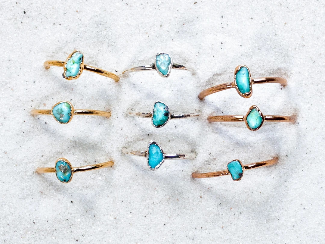 Real Turquoise Stackable Ring | Raw December Birthstone Jewelry | Gold Turquoise Ring, Raw Gemsto... | Etsy (US)
