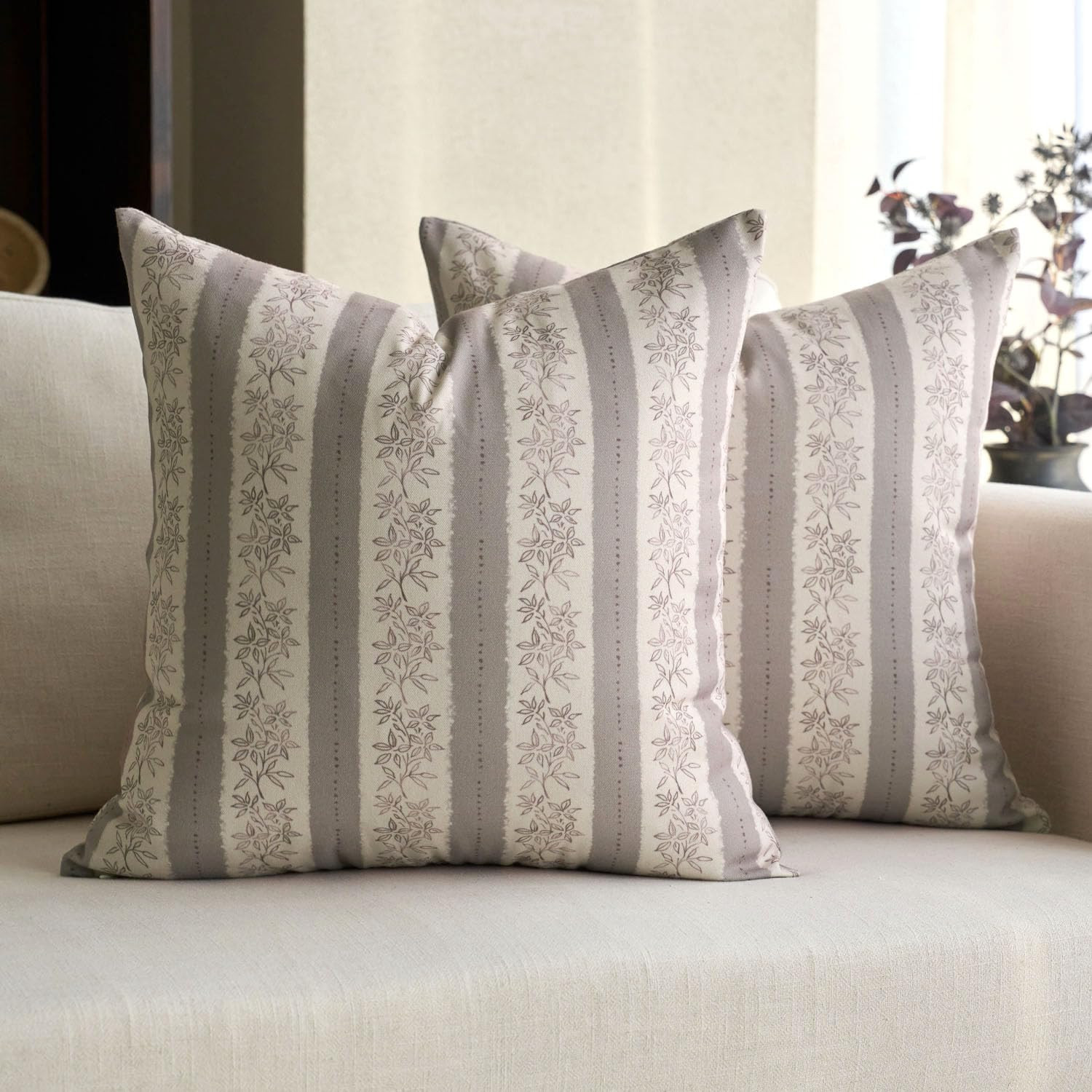 DOMVITUS Floral Pillow Covers 20x20 Inch Set of 2, Vintage Striped Block Print Decorative Throw P... | Amazon (US)