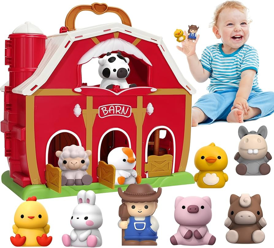 Aigybobo Farm Animal Toys for 1 2 3 Year Old, Big Red Barn with Animal Figures, Farm Pretend Play... | Amazon (US)