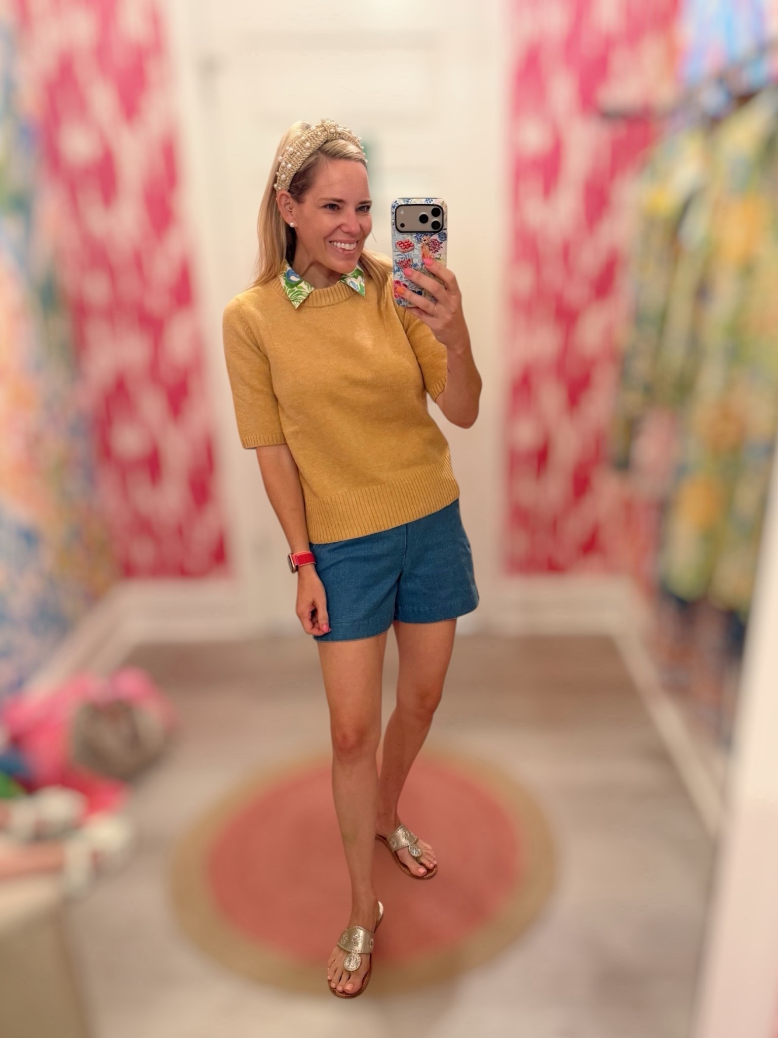 Lilly Pulitzer Early Fall Outfit | Viviann Sweater & Denim Shorts 🍂💙

This Lilly Pulitzer look is the perfect way to transition into early fall! 🍁 I love the soft short-sleeve Viviann sweater layered over the coordinating floral blouse collar for a polished preppy look. Paired with the Sarissa stretch denim shorts, my favorite pearl raffia headband, and classic Jack Rogers sandals, it’s an easy outfit that works now and well into the season.

This look is perfect for brunch, shopping, casual Fridays, football weekends, or any day you want to look effortlessly put together while staying comfortable. 💛✨

Lilly Pulitzer outfit, early fall fashion, preppy style, transitional outfit, women’s sweater outfit, denim shorts outfit, country club style, classic preppy fashion, resort wear, elevated casual outfit, fall transition style, timeless wardrobe, everyday chic, coastal grandmother style.

#LTKOver40 #LTKPetite #LTKootd
